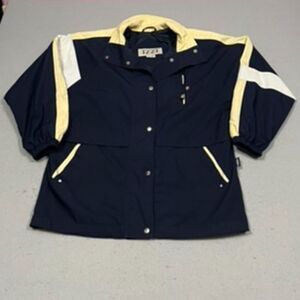 Izzi Women's Snap Closure Coat Size Small Blue Yellow White